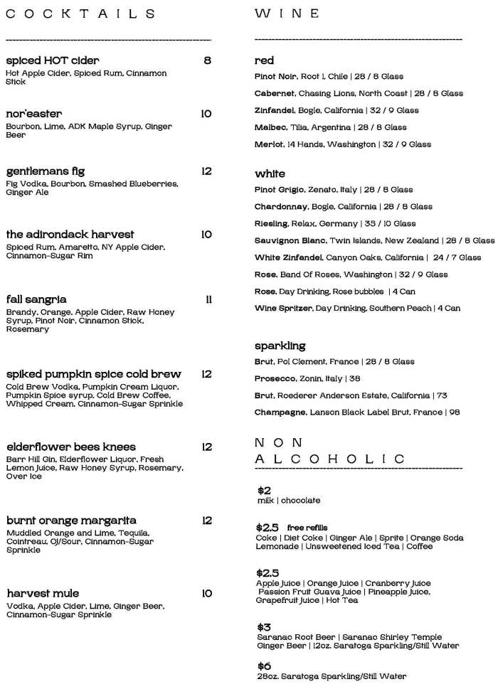 Wine List & Cocktails, Generations Tap & Grill in Lake Placid, NY